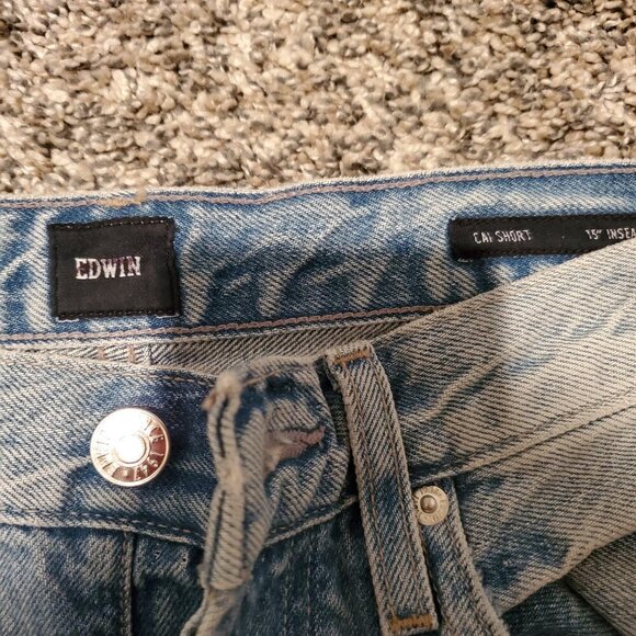 Edwin Cai Cutoff Jean Shorts Light Blue Distressed 25 - Picture 2 of 4